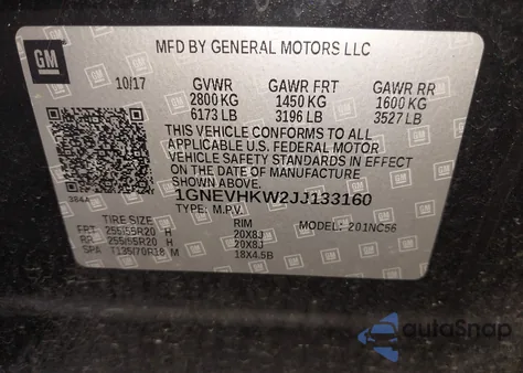 2018 Chevrolet Traverse 3Lt from USA, damaged, VIN 1GNEVHKW2JJ133160